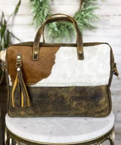 Myra Brown & White Cowhide Laptop Handbag