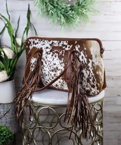 Sixtease Handbags & Wallets Brown & White Cowhide Mini Duffle/Messenger Bag