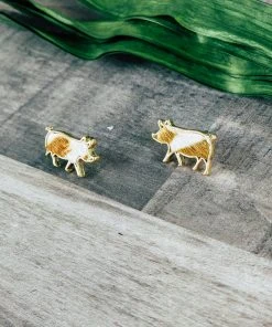 Blue Tortoise Brown & White Cowhide Pig Earrings