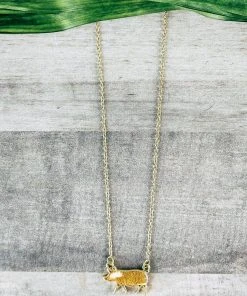 Blue Tortoise Brown & White Cowhide Pig Necklace - Exclusive MEGA SALE -The Cinchy Cowgirl Store Brown WhiteCowhidePigNecklace1 1080x