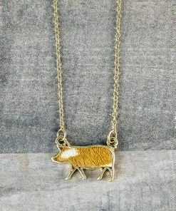 Blue Tortoise Brown & White Cowhide Pig Necklace>> MEGA SALE <<