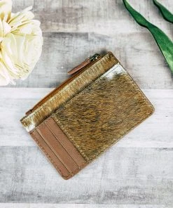 Myra Handbags & Wallets Brown & White Cowhide Zip Card Holder