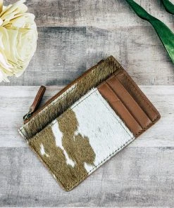 Myra Handbags & Wallets Brown & White Cowhide Zip Card Holder