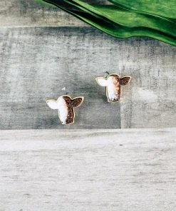 Blue Tortoise Jewelry Brown & White Druzy Cow Head Earrings