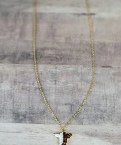 Blue Tortoise Brown & White Druzy Cow Petite Necklace