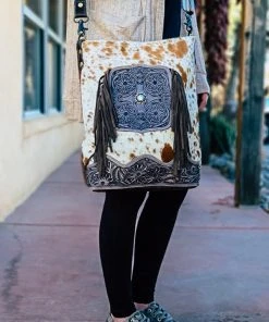 Myra Brown & White Splashes Cowhide Handbag >> MEGA SALE <<