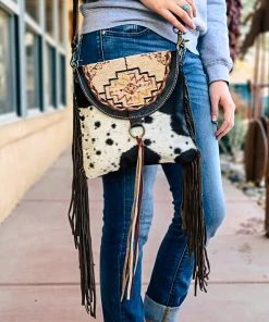 Myra Handbags & Wallets Buckaroo Cowhide & Fringe Crossbody Handbag