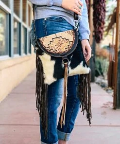 Myra Handbags & Wallets Buckaroo Cowhide & Fringe Crossbody Handbag