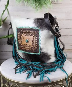 Myra Handbags & Wallets Buckstitch & Feather Cowhide Fringe Handbag