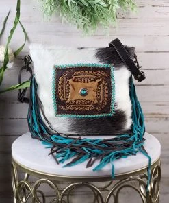 Myra Handbags & Wallets Buckstitch & Feather Cowhide Fringe Handbag