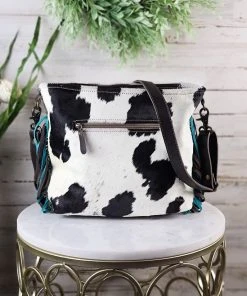 Myra Handbags & Wallets Buckstitch & Feather Cowhide Fringe Handbag