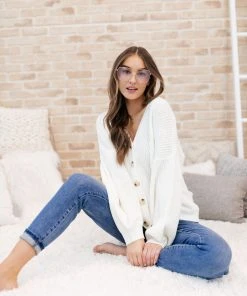 Ave Shops Clothing Buttoned Up Babe Sweater In Ivory