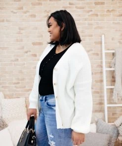 Ave Shops Clothing Buttoned Up Babe Sweater In Ivory