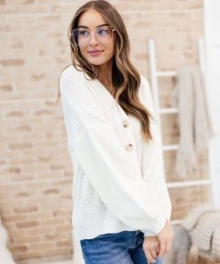 Ave Shops Clothing Buttoned Up Babe Sweater In Ivory