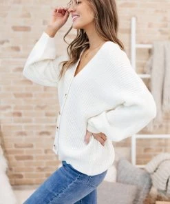 Ave Shops Clothing Buttoned Up Babe Sweater In Ivory