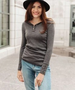 Ave Shops By The Fireplace Thermal Top In Charcoal Clothing