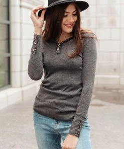 Ave Shops By The Fireplace Thermal Top In Charcoal Clothing