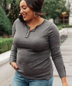 Ave Shops By The Fireplace Thermal Top In Charcoal Clothing