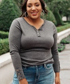 Ave Shops By The Fireplace Thermal Top In Charcoal Clothing