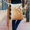 Myra Hand Tooled Brown & White Cowhide Handbag