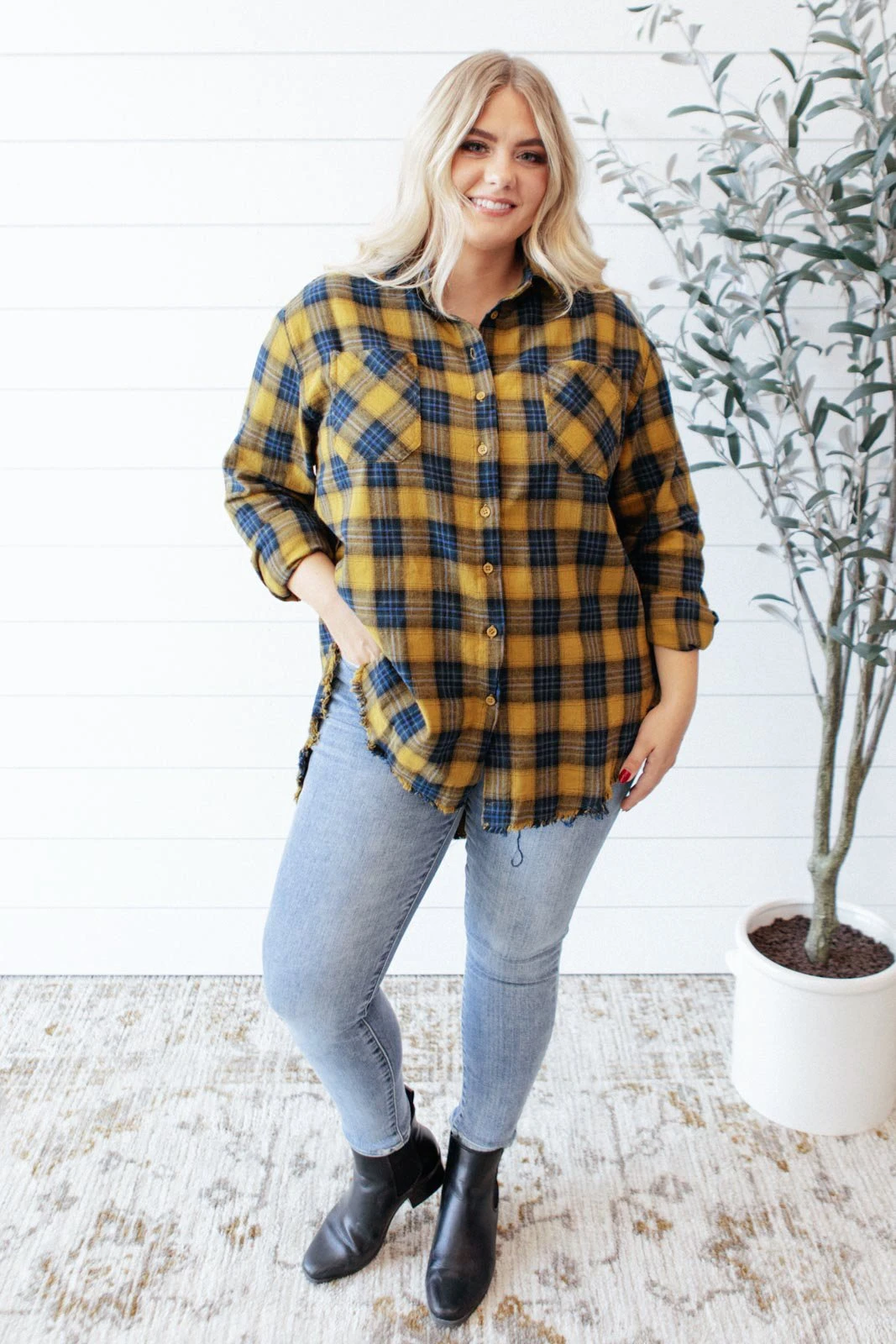 Ave Shops Long Sleeve Plaid Button Up Top | Cabin Views Design | Women's Casual Blouse 7 Ave Shops Long Sleeve Tops Cabin Views Plaid Button Up Top