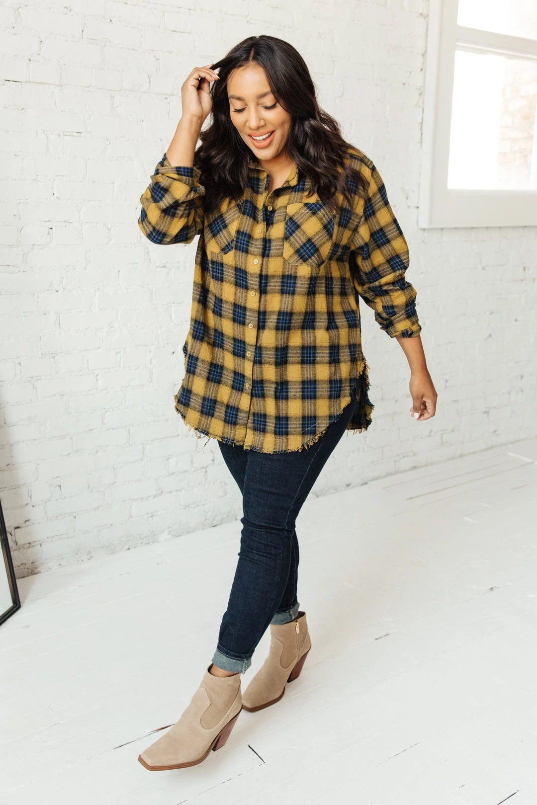 Ave Shops Long Sleeve Plaid Button Up Top | Cabin Views Design | Women's Casual Blouse 14 Ave Shops Long Sleeve Tops Cabin Views Plaid Button Up Top