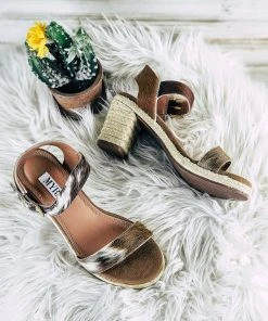 Myra Caliente Brown & White Cowhide Heel Sandals