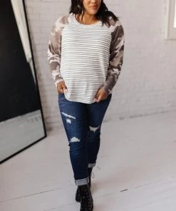 Ave Shops Long Sleeve Tops Camo & Stripes Raglan Top