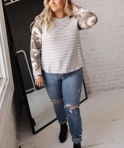 Ave Shops Long Sleeve Tops Camo & Stripes Raglan Top
