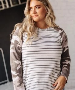 Ave Shops Long Sleeve Tops Camo & Stripes Raglan Top
