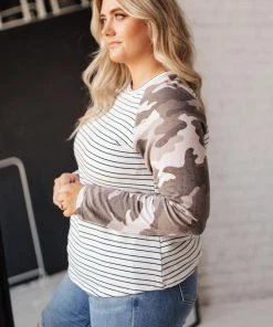 Ave Shops Long Sleeve Tops Camo & Stripes Raglan Top