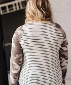 Ave Shops Long Sleeve Tops Camo & Stripes Raglan Top