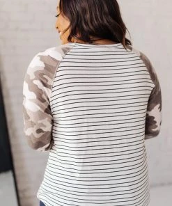 Ave Shops Long Sleeve Tops Camo & Stripes Raglan Top