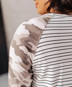 Ave Shops Long Sleeve Tops Camo & Stripes Raglan Top