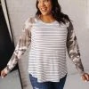 Ave Shops Long Sleeve Tops Camo & Stripes Raglan Top