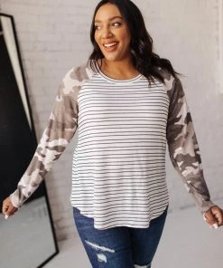 Ave Shops Long Sleeve Tops Camo & Stripes Raglan Top