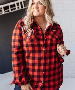 Ave Shops Campfire Buffalo Plaid Jacket In Black/Red Long Sleeve Tops
