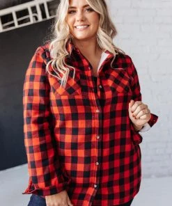 Ave Shops Campfire Buffalo Plaid Jacket In Black/Red Long Sleeve Tops
