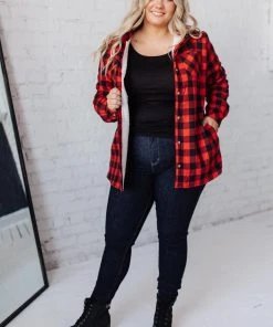Ave Shops Campfire Buffalo Plaid Jacket In Black/Red Long Sleeve Tops