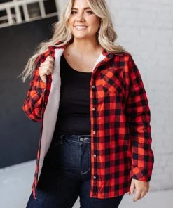 Ave Shops Campfire Buffalo Plaid Jacket In Black/Red Long Sleeve Tops