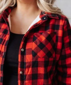 Ave Shops Campfire Buffalo Plaid Jacket In Black/Red Long Sleeve Tops