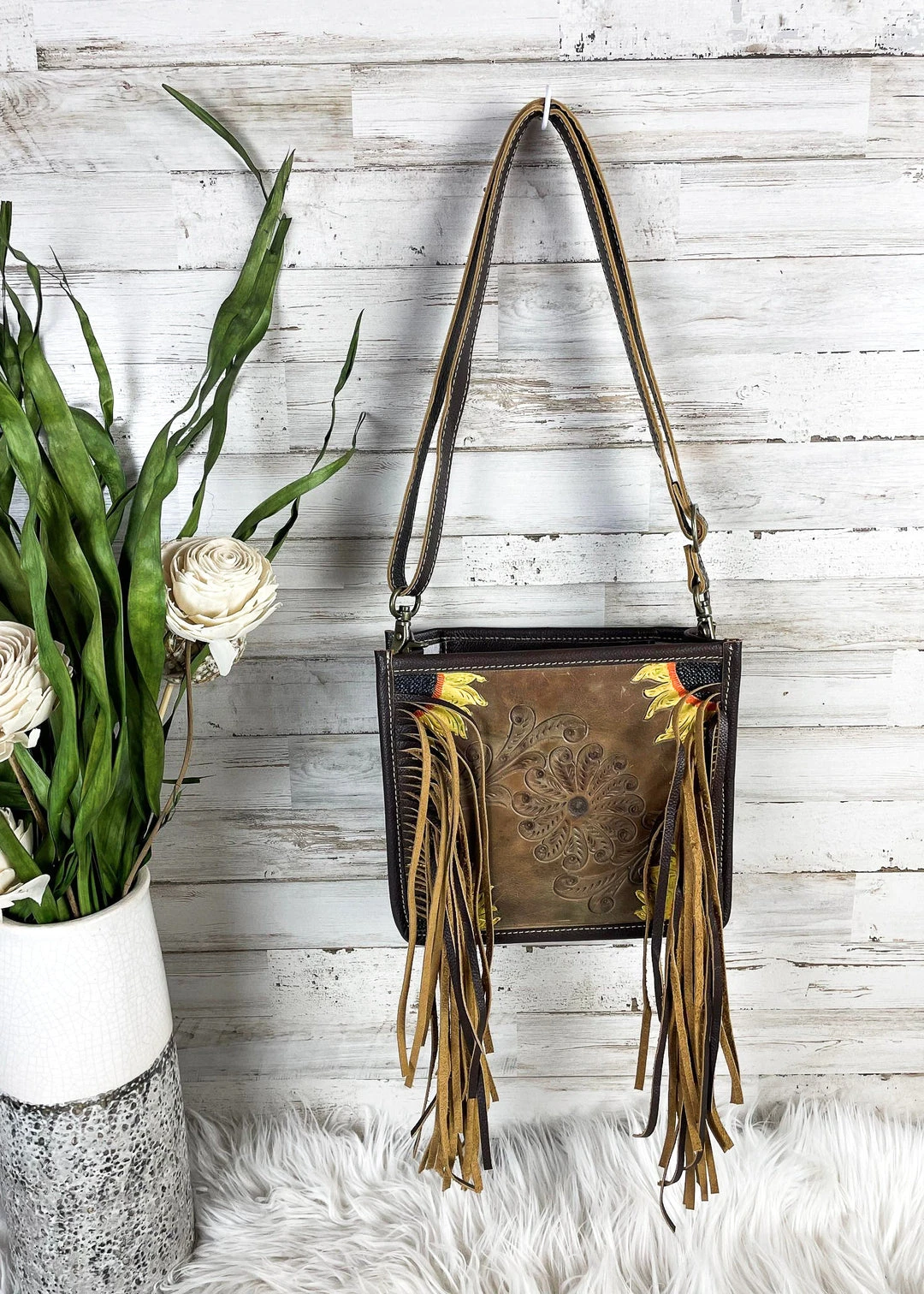 Bbags Catalina Tooled Fringe Crossbody Handbag - Stylish Leather Purse for Women 4 Bbags Catalina Tooled Fringe Crossbody Handbag Handbags & Wallets