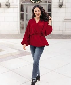 Ave Shops Catch Me There Blouse In Burgundy Clothing