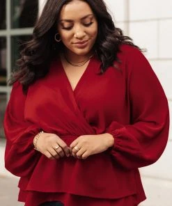 Ave Shops Catch Me There Burgundy Long Sleeve Blouse - Stylish Women's Top 21 Ave Shops Catch Me There Blouse In Burgundy Clothing