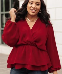 Ave Shops Catch Me There Burgundy Long Sleeve Blouse - Stylish Women's Top 19 Ave Shops Catch Me There Blouse In Burgundy Clothing