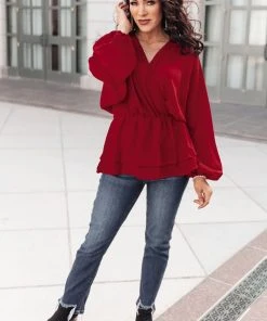 Ave Shops Catch Me There Burgundy Long Sleeve Blouse - Stylish Women's Top 18 Ave Shops Catch Me There Blouse In Burgundy Clothing