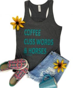 The Cinchy Cowgirl Clothing Charcoal Coffee, Cuss Words & Horses Tank Top