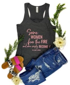 The Cinchy Cowgirl Charcoal Fear The Fire Tank Top