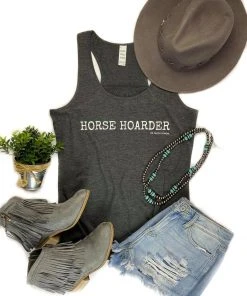 The Cinchy Cowgirl Charcoal Horses Hoarder Tank Top Clothing