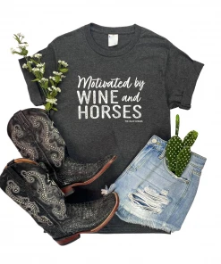The Cinchy Cowgirl TCC Graphic Tanks & Tees Charcoal Motivated By Wine & Horses Short Sleeve Tee